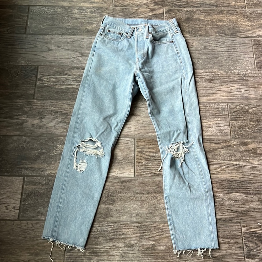 Levi straight leg jeans with holes